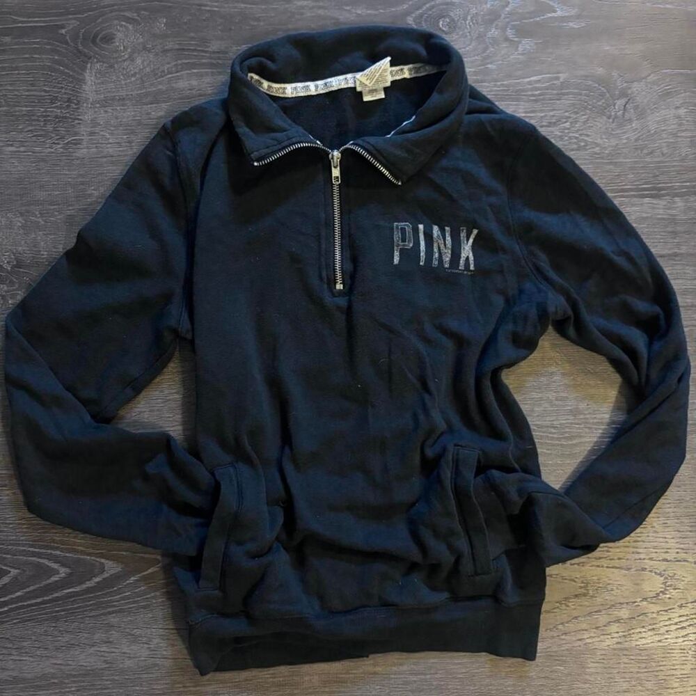 PINK Victoria’s Secret Black Quarter Zip Pullover Sweatshirt | Size Small